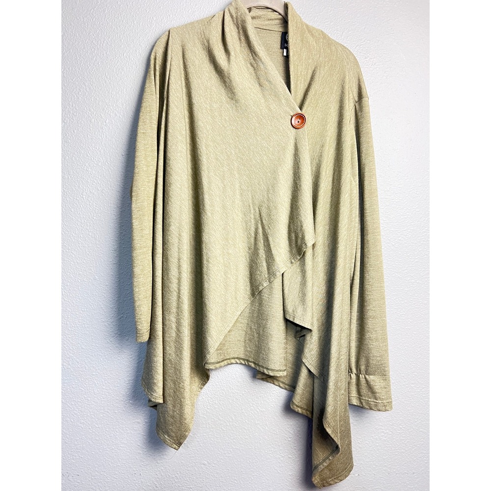 Bobeau Gorpcore Olive Green Heathered Drape Front Button Cardigan Sweater Medium